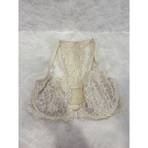 Victoria's Secret PINK Date Racerback Bra 32DD Cream Floral Lace Front Clasp